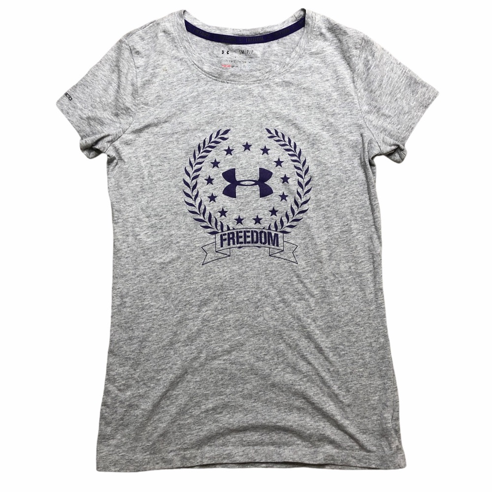 Under Armour Women’s Graphic Charged Freedom Gray T-Shirt Medium